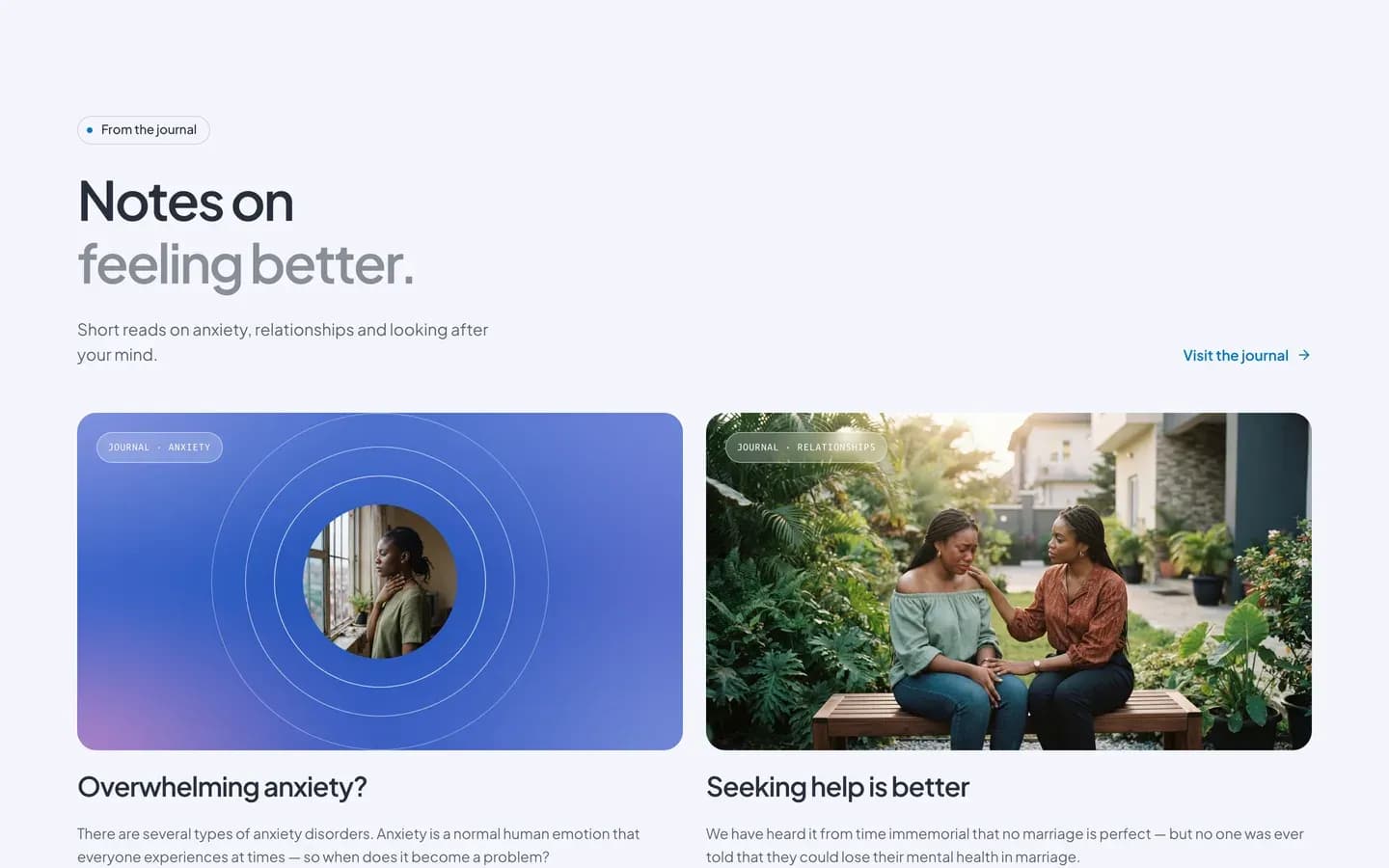 FGD website: notes on feeling better, from the journal