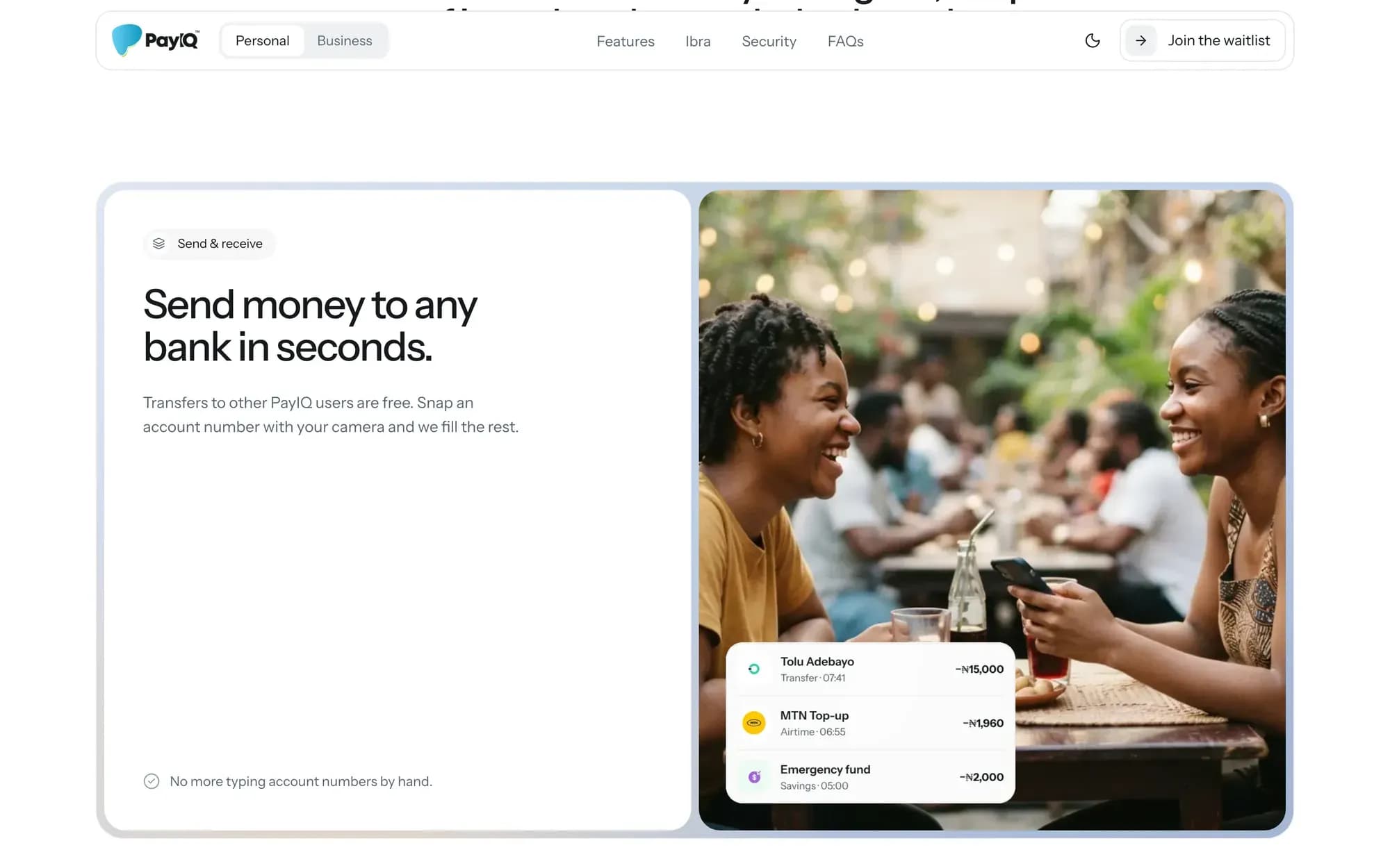 PayIQ website: send money to any bank