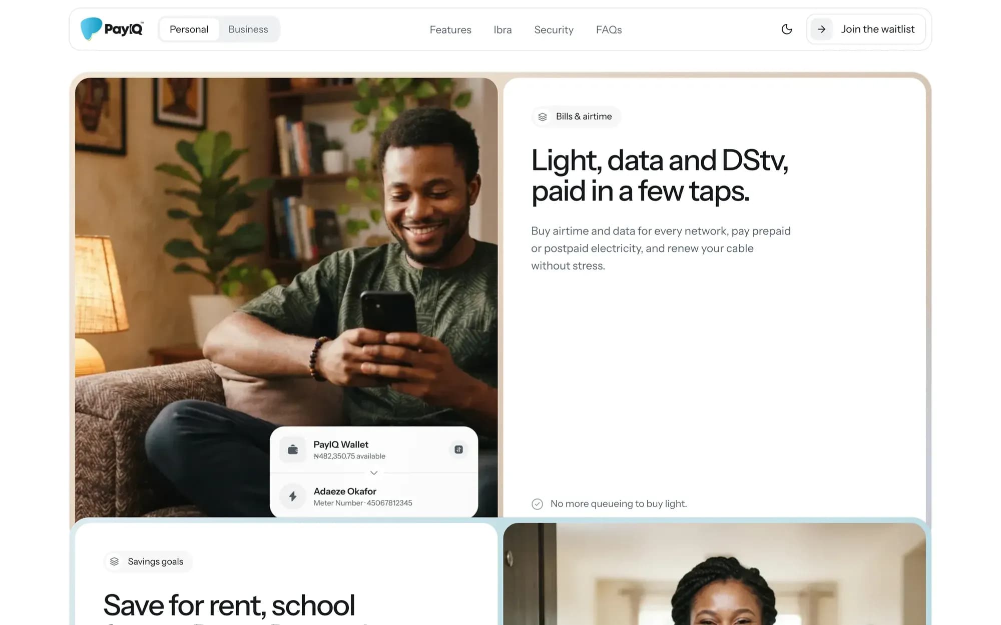 PayIQ website: light, data and DStv bills