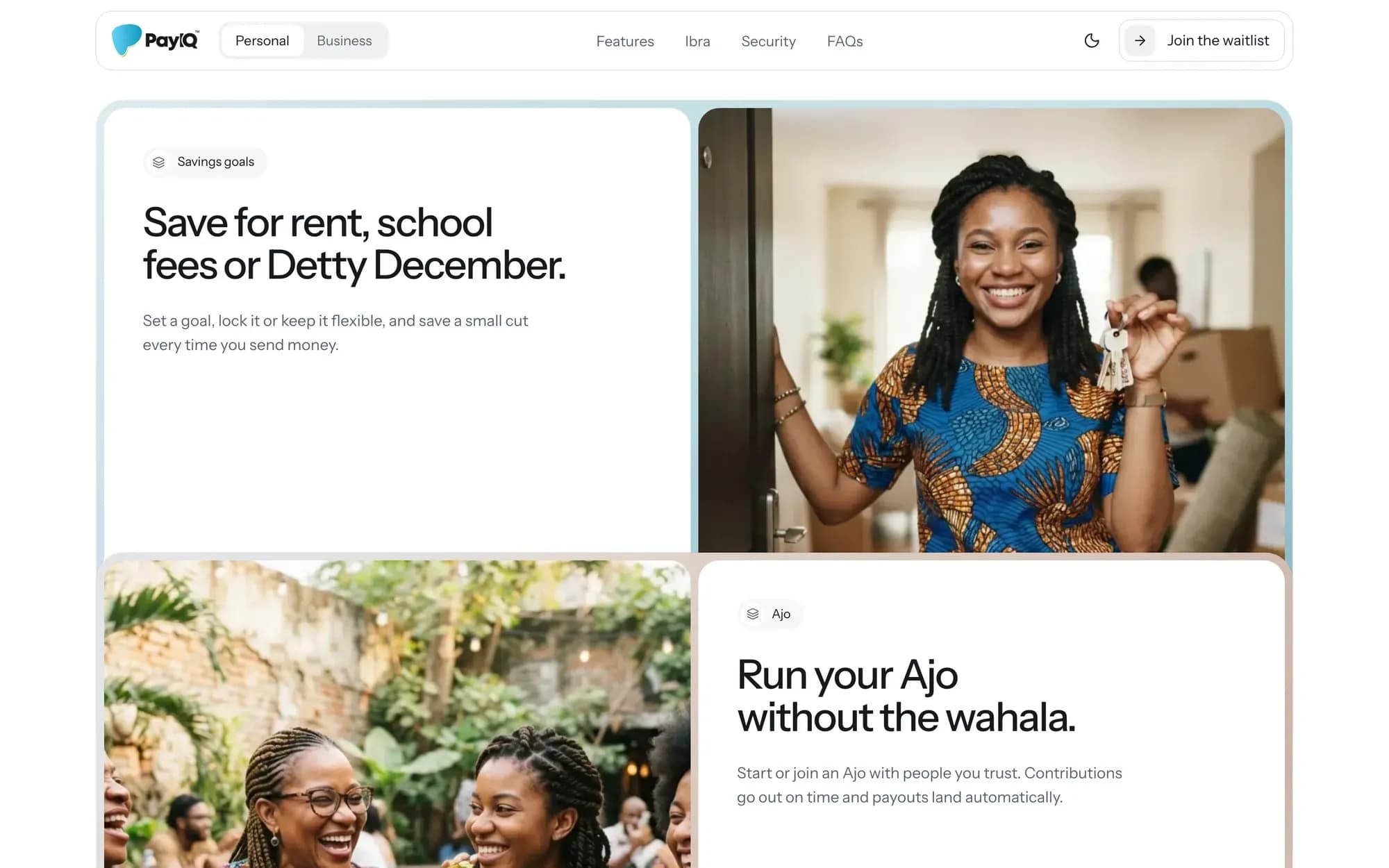 PayIQ website: savings for rent, school fees or Detty December